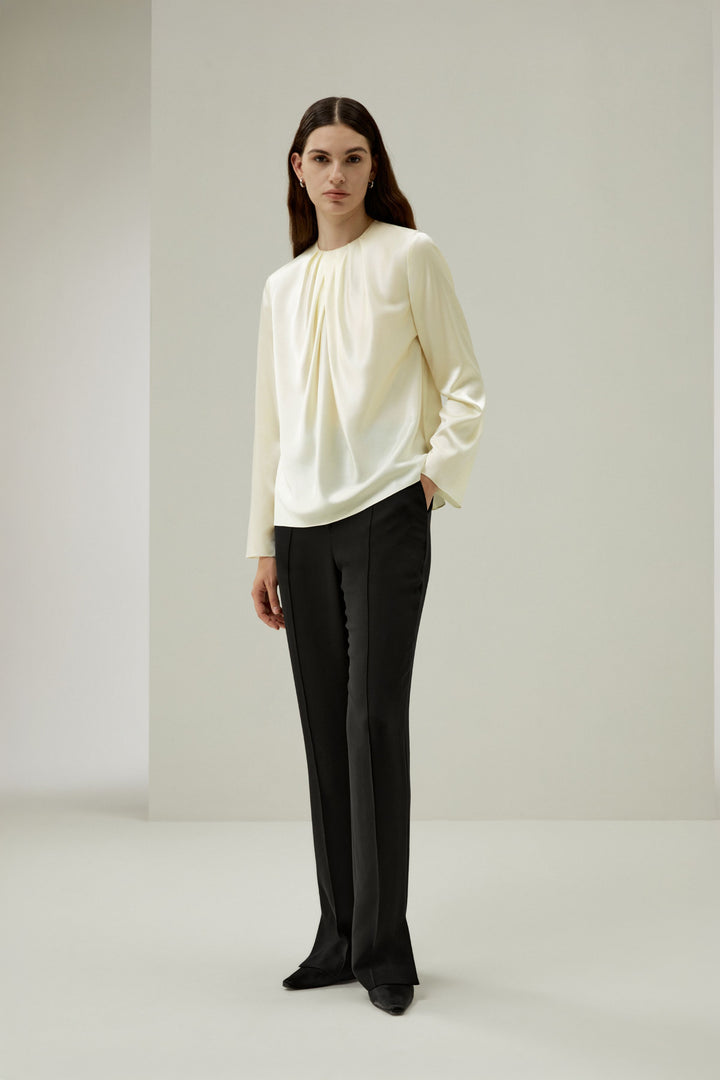 Silk Ruched-Neck Top - Ivory