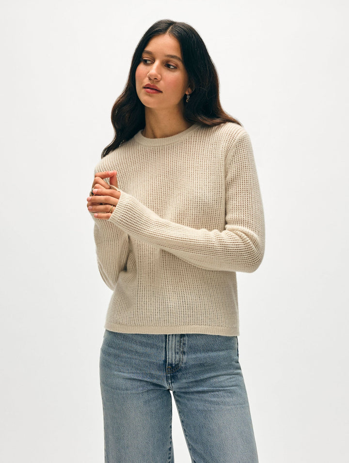 Cashmere Waffle Mesh Crew - Natural Heather