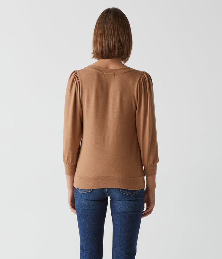 Gabriella V Neck 3/4  Sleeves Sweatshirt in Camel