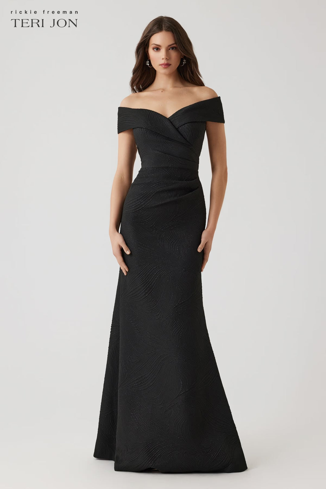 Metallic Jacquard Wavy Pattern Portrait Gown