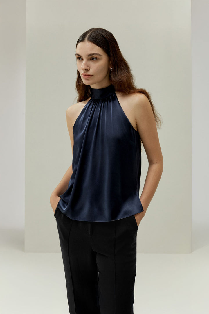 Minimalistic Allure Silk Halter Top