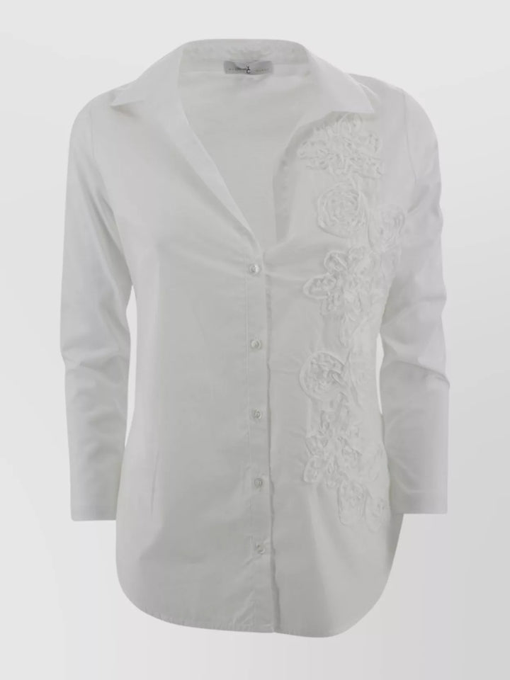Embroidered V-Neck Slim Fit Long Sleeves Shirt