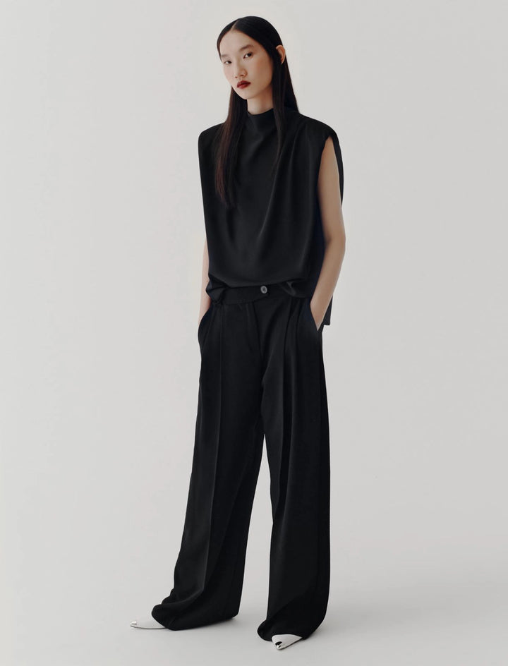 Sleeveless Recycled Satin Blouse - Black