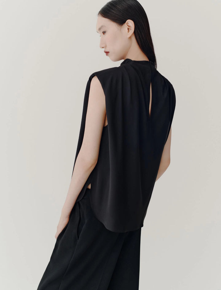Sleeveless Recycled Satin Blouse - Black