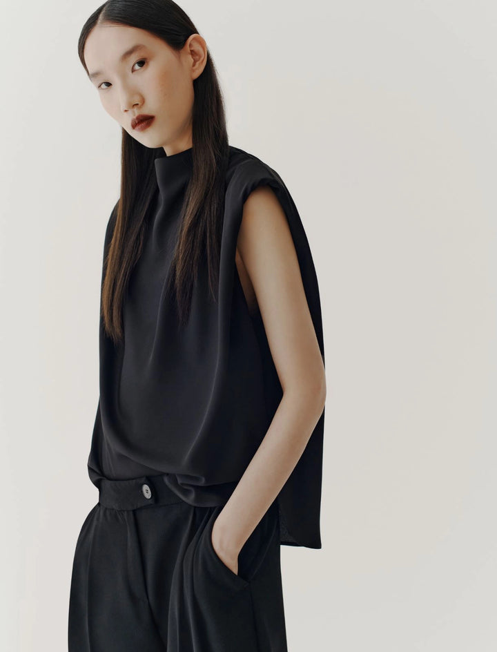 Sleeveless Recycled Satin Blouse - Black
