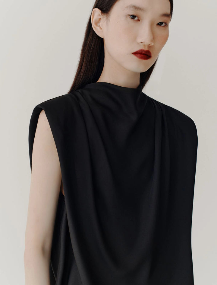 Sleeveless Recycled Satin Blouse - Black