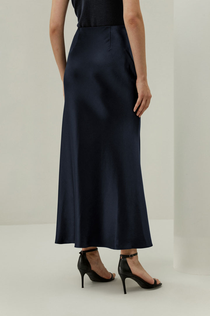 Double-Faced Silk Charmeuse Skirt - Navy