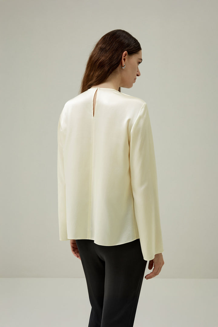 Silk Ruched-Neck Top - Ivory