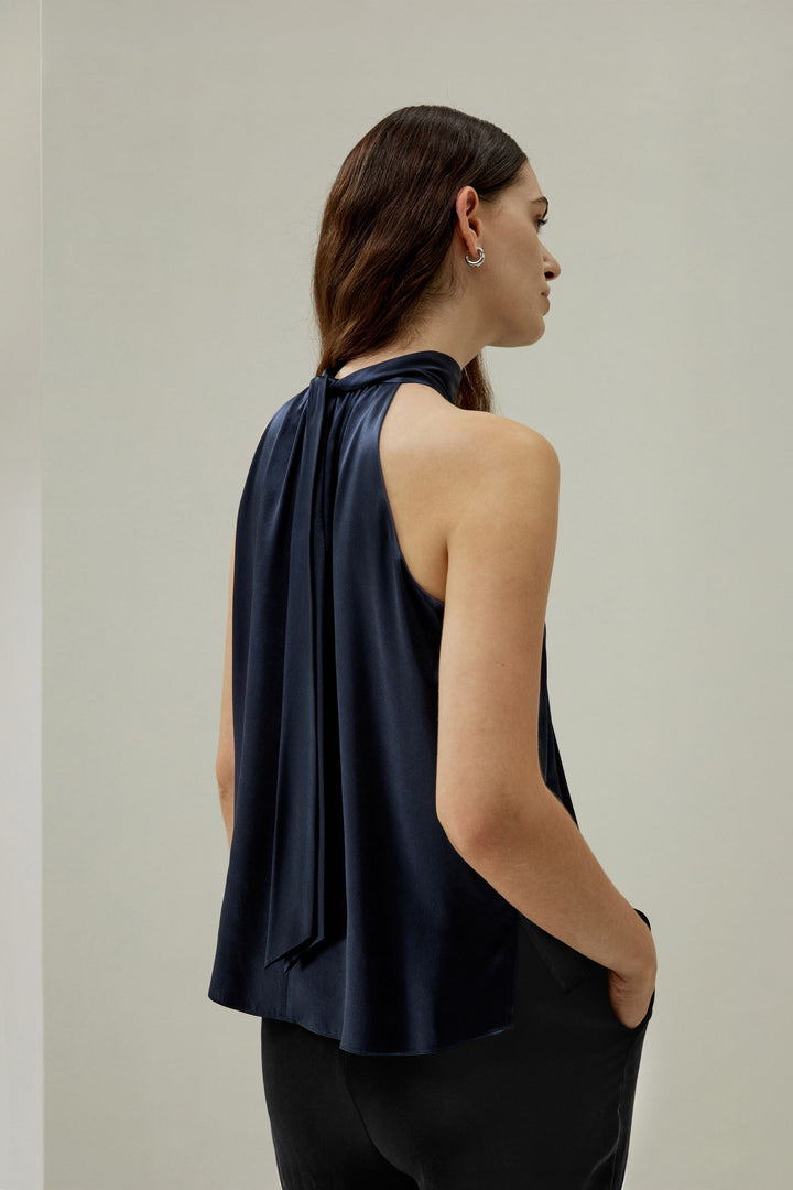 Minimalistic Allure Silk Halter Top
