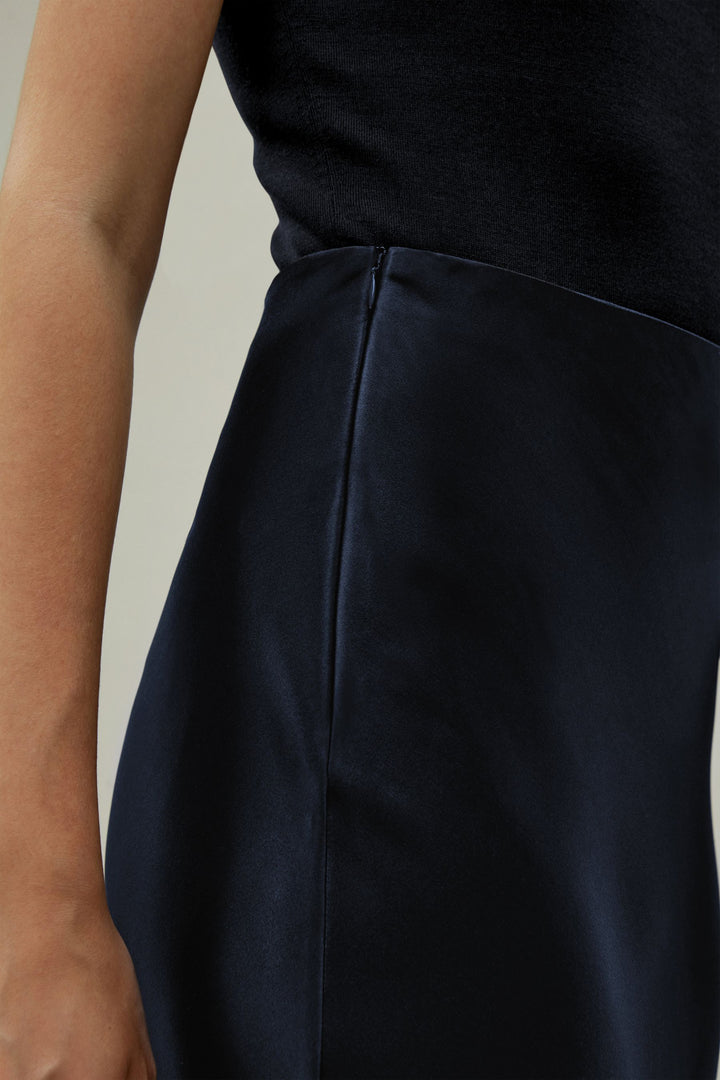 Double-Faced Silk Charmeuse Skirt - Navy