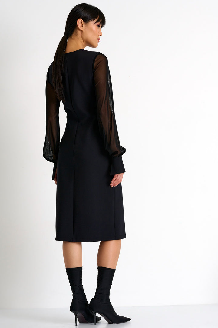 V Neck Scuba Dress with Sheer