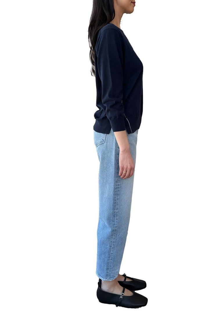 Tipped Relaxed Crew W/ Side Slits