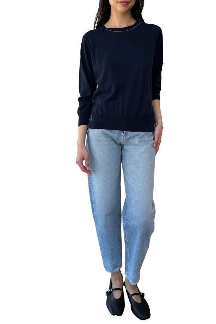Tipped Relaxed Crew W/ Side Slits