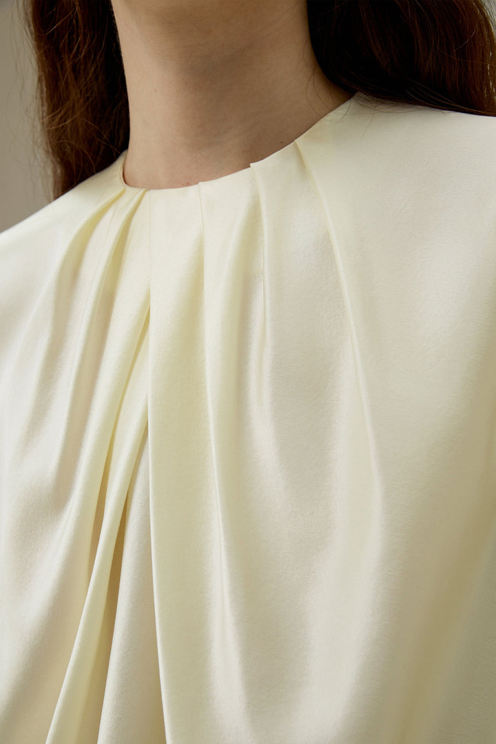 Silk Ruched-Neck Top - Ivory