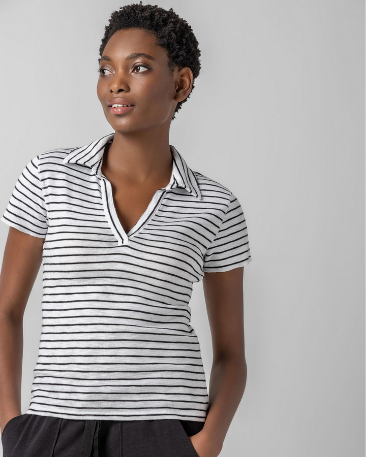Striped Polo Tee - Black