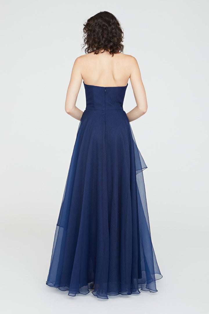 Aubrey Asymmetric Organza Gown - Navy