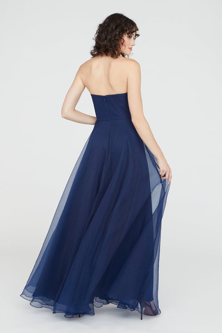 Aubrey Asymmetric Organza Gown - Navy