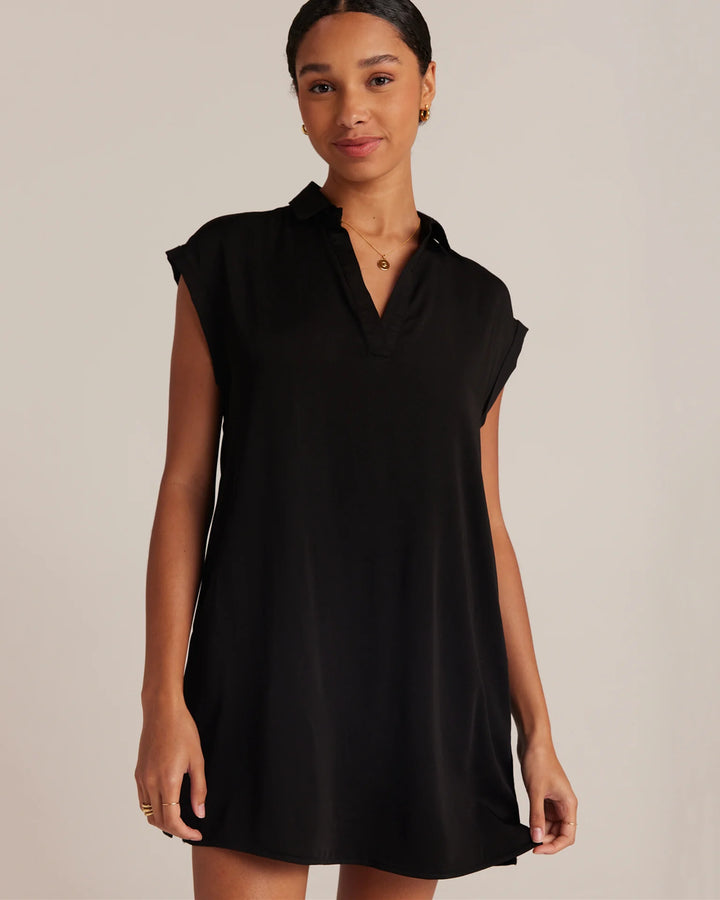Cap Sleeve V-Neck Dress in Black