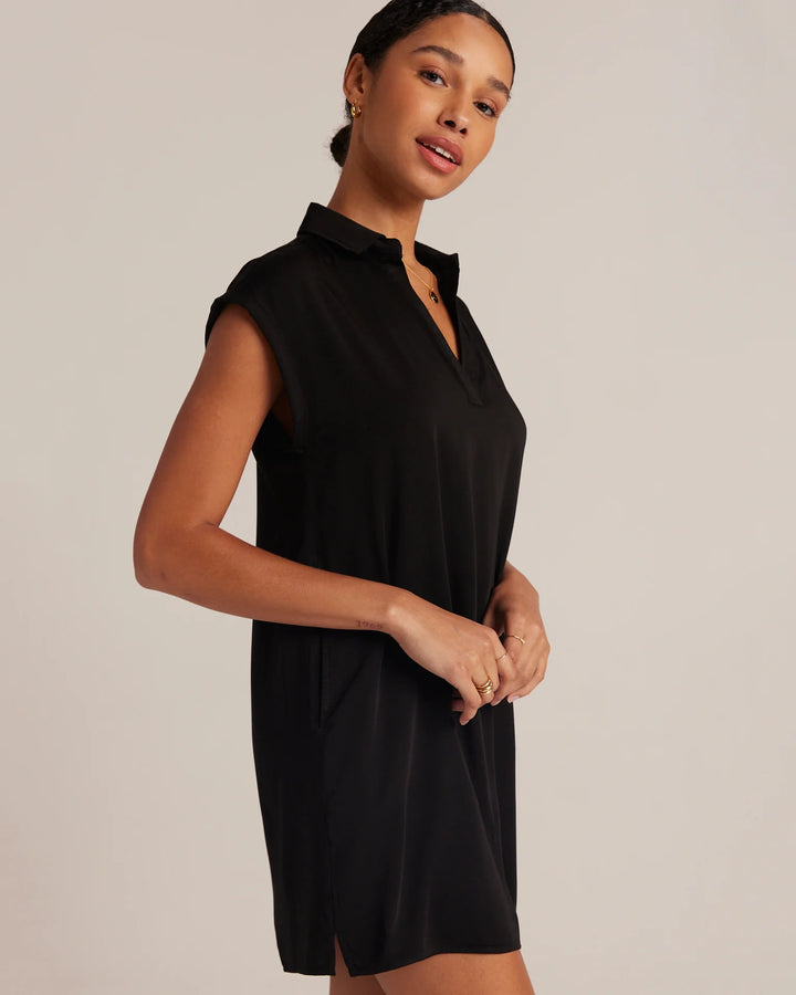 Cap Sleeve V-Neck Dress in Black