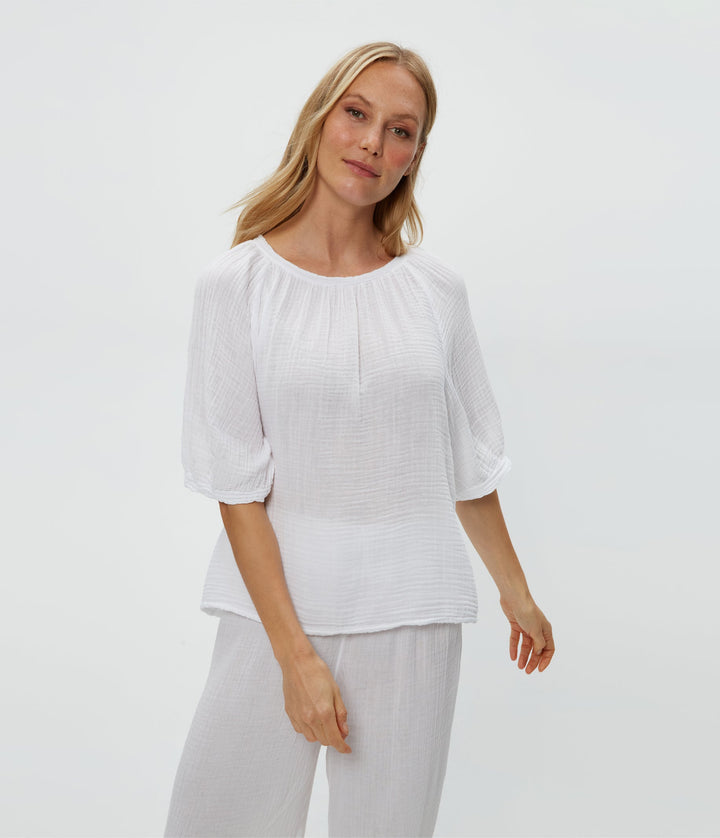 Jane Puff Sleeve Top - White