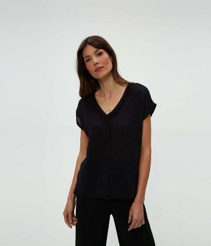 Draya V Neck Top - Black