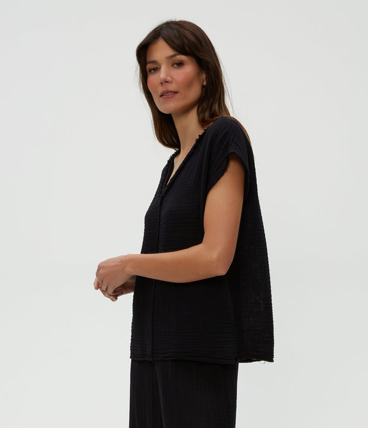 Draya V Neck Top - Black
