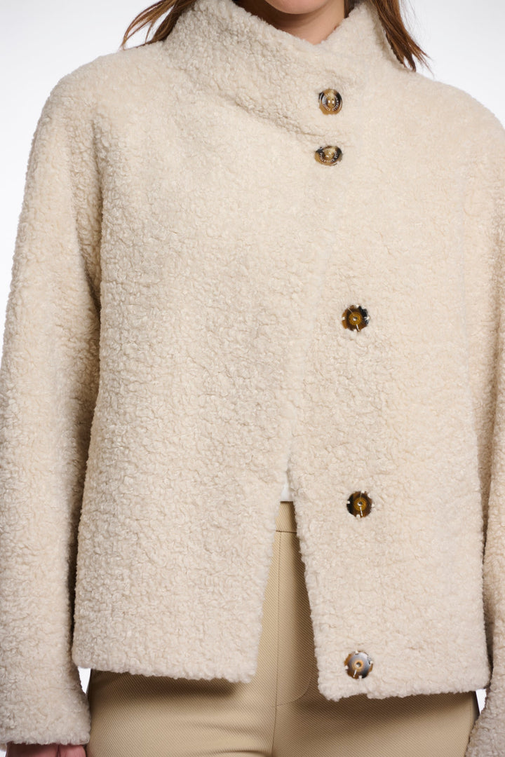 Denu Teddy Jacket with High Collar - Birch