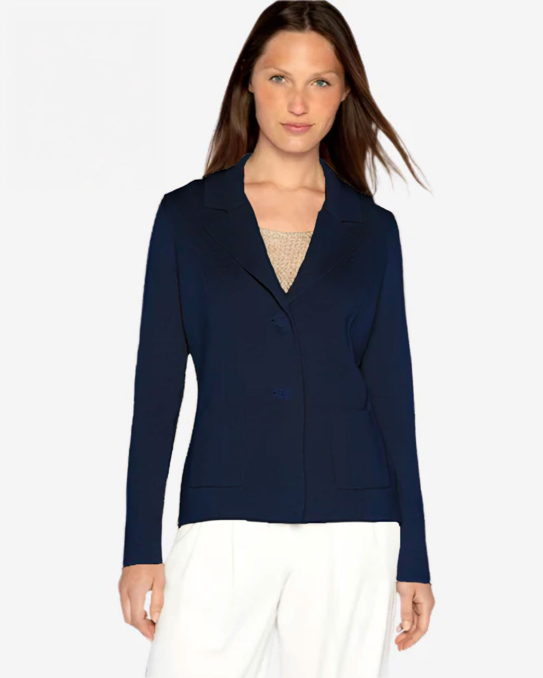 Fitted Notch Collar Cardigan - Navy