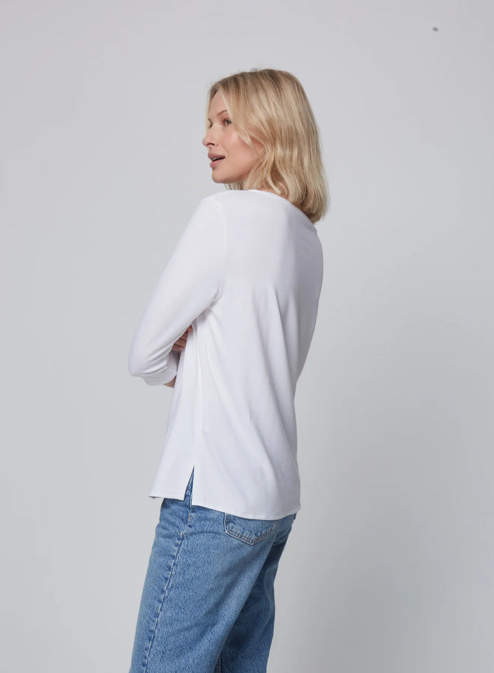 Soft Touch 3/4 Sleeve Pleat Back Crewneck