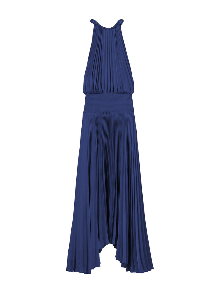 Renzo II Satin Pleated Dress - Riviera