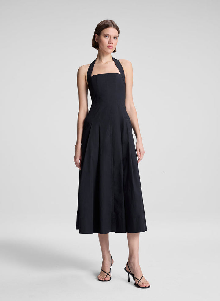Natalie Stretch Cotton Midi Dress - Black