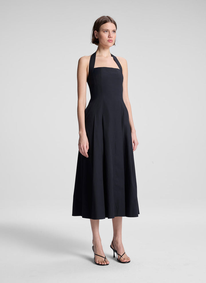Natalie Stretch Cotton Midi Dress - Black