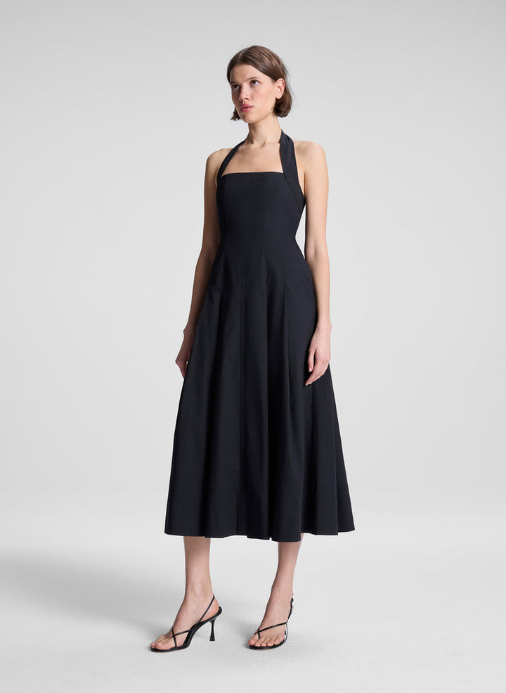 Natalie Stretch Cotton Midi Dress - Black