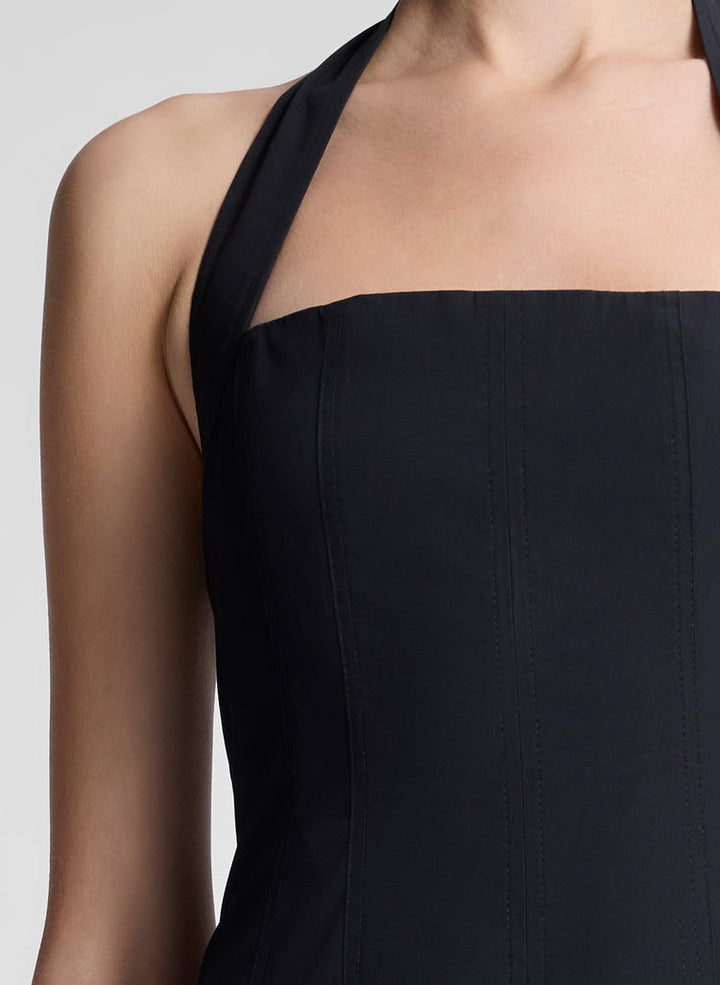 Natalie Stretch Cotton Midi Dress - Black