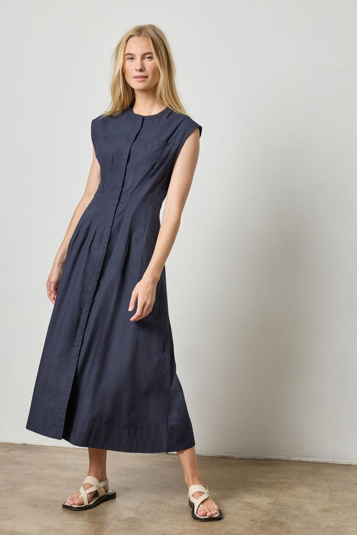 Sleeveless Seamed Maxi Dress - Navy