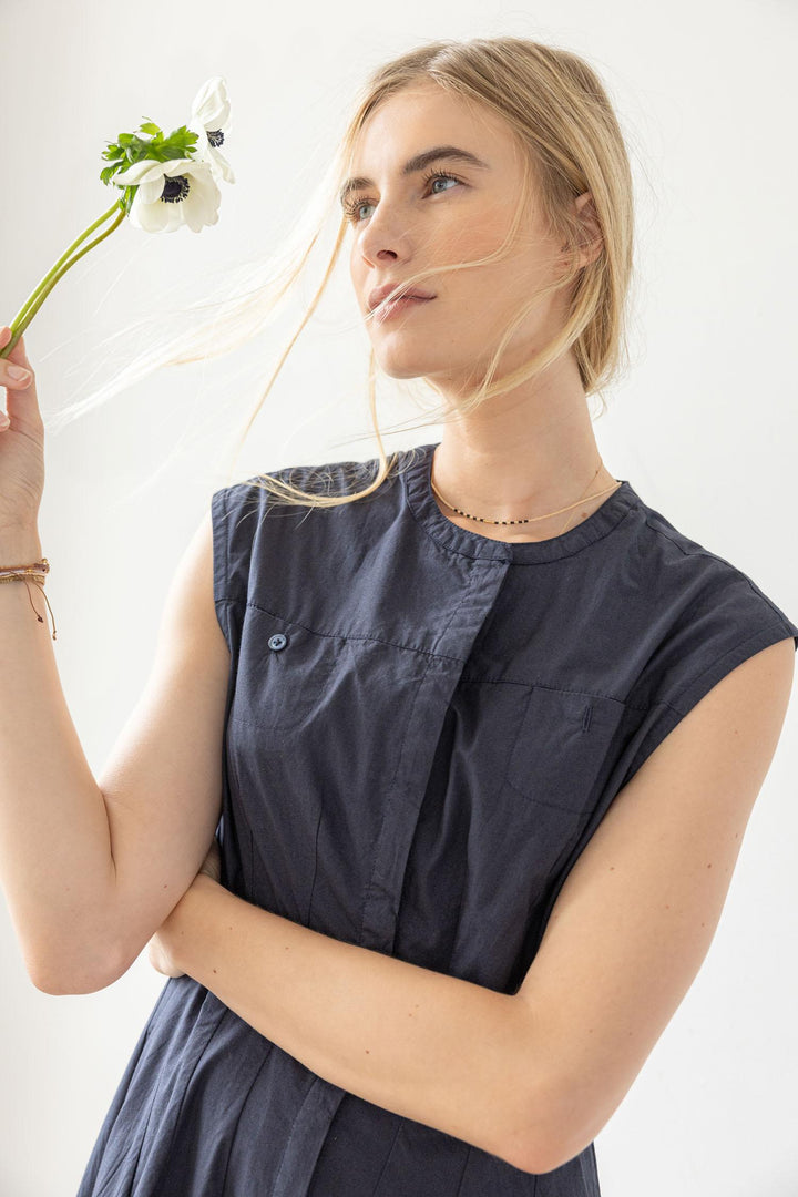 Sleeveless Seamed Maxi Dress - Navy