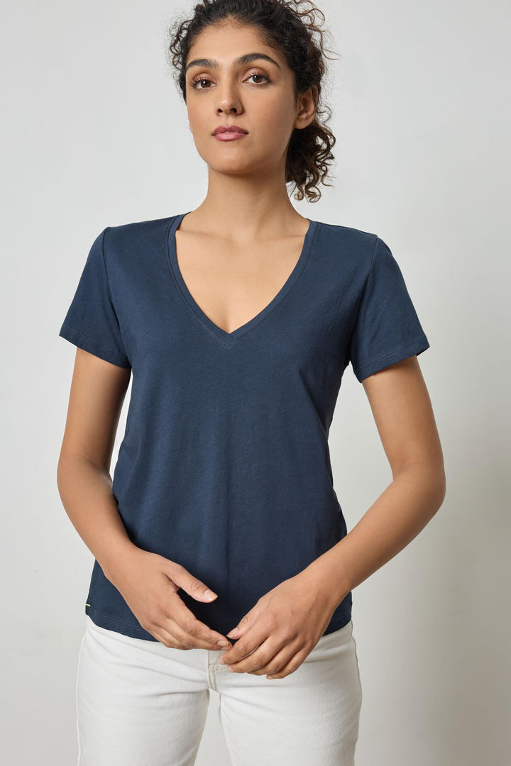 Short Sleeve V Neck Tee - Navy