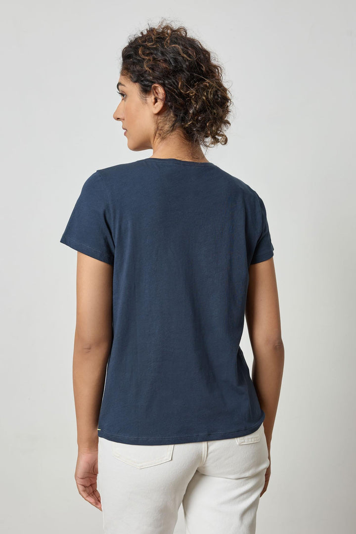 Short Sleeve V Neck Tee - Navy