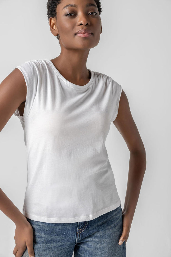 Shirred Shoulder Tee - White