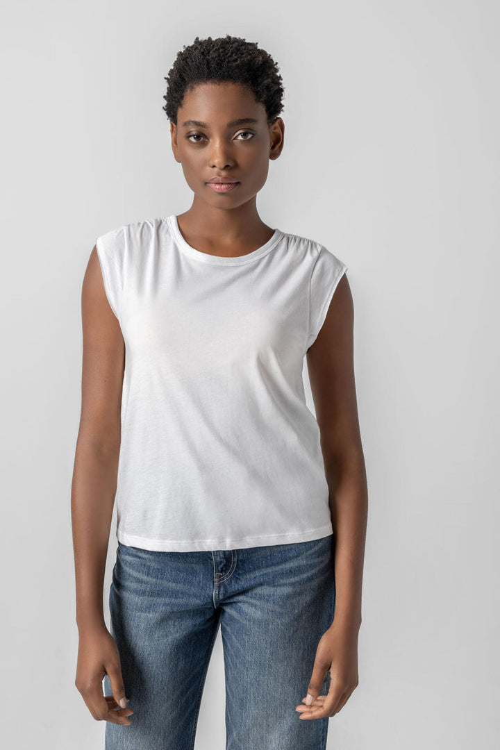 Shirred Shoulder Tee - White