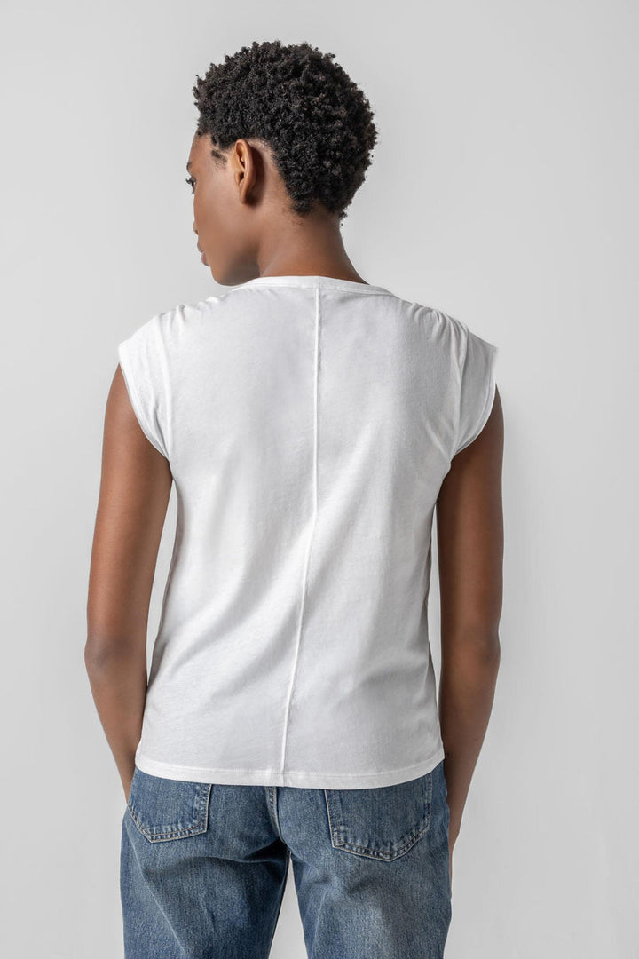 Shirred Shoulder Tee - White