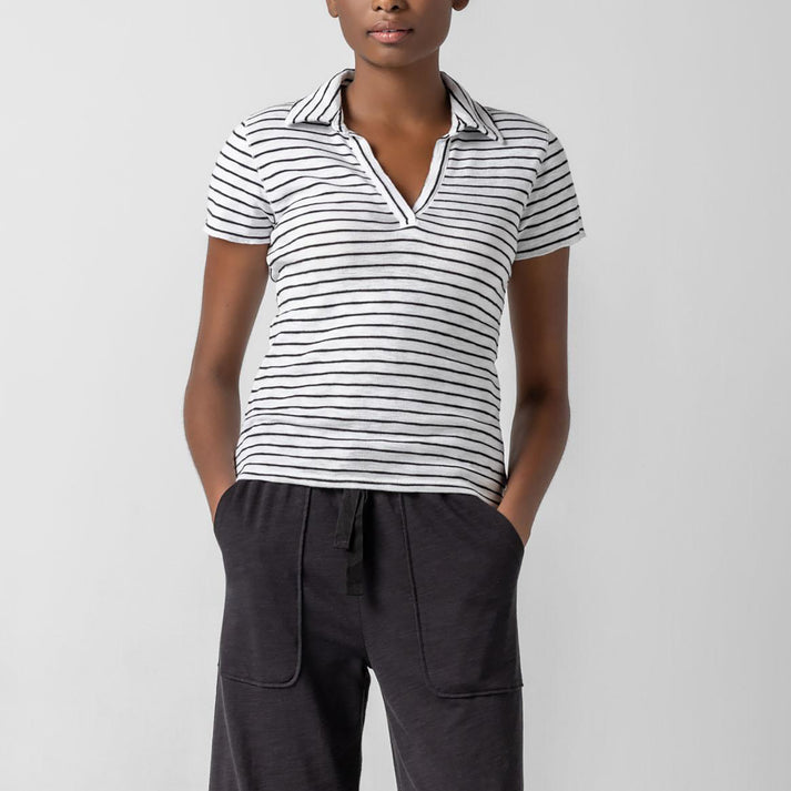 Striped Polo Tee - Black