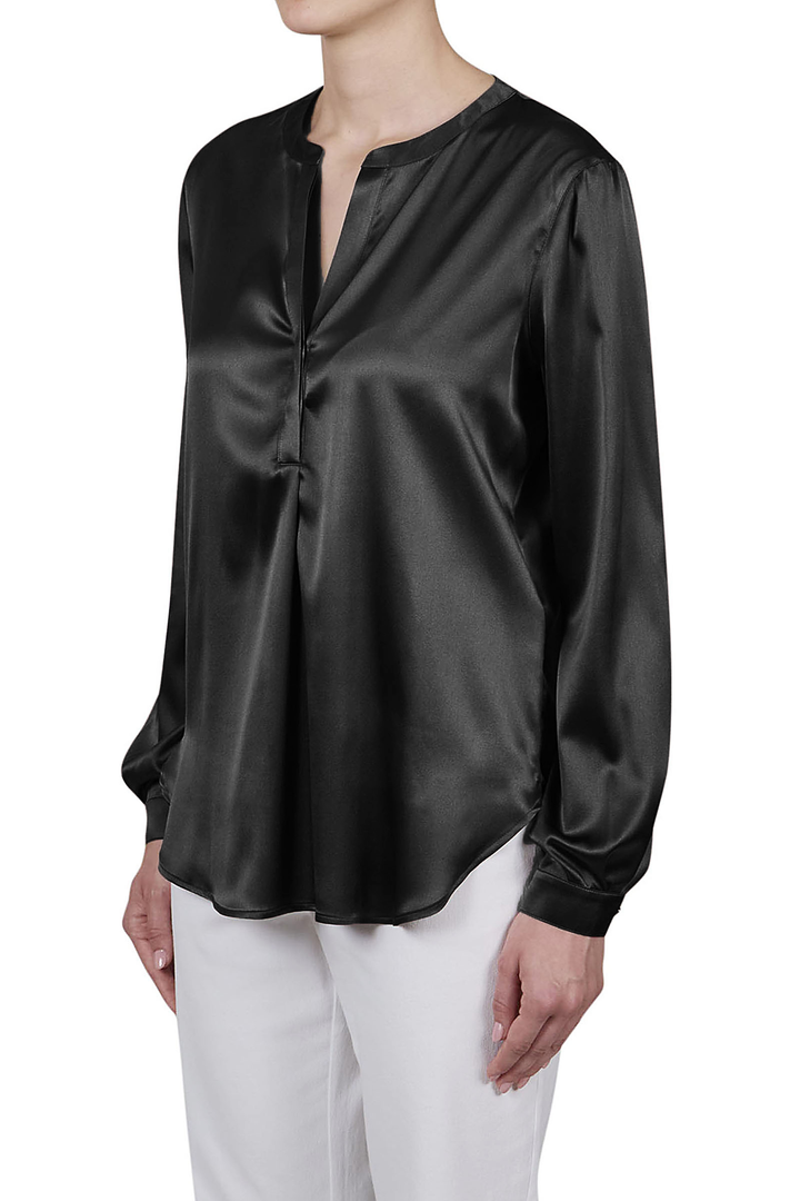 Split Neck Silk Blouse - Nero