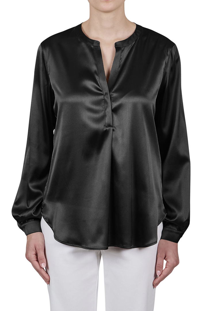 Split Neck Silk Blouse - Nero