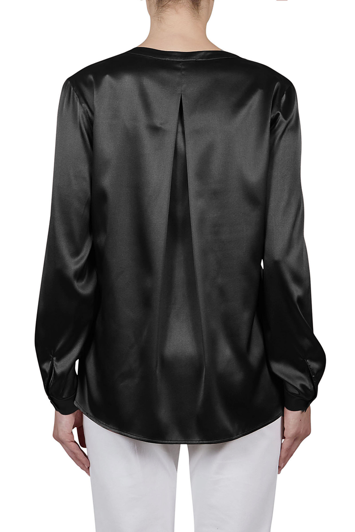 Split Neck Silk Blouse - Nero