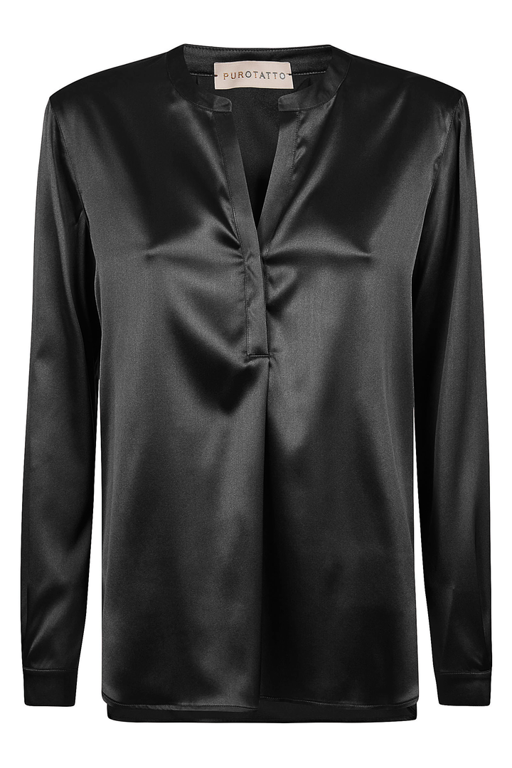 Split Neck Silk Blouse - Nero