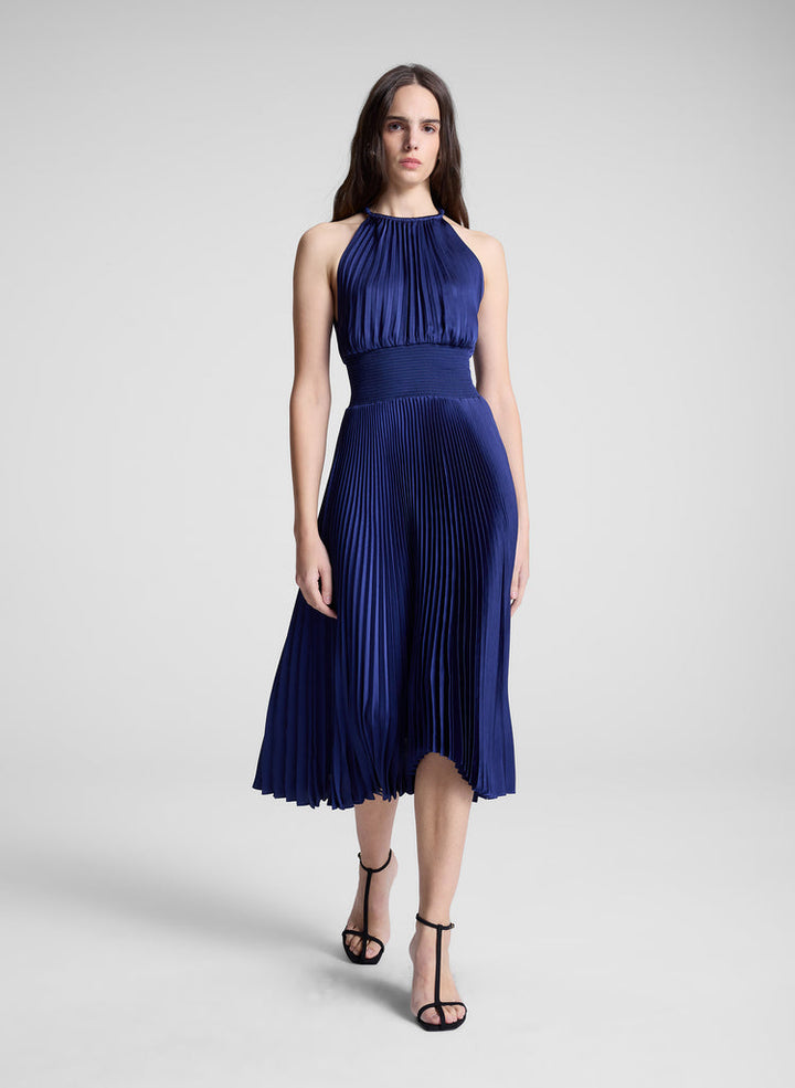 Renzo II Satin Pleated Dress - Riviera