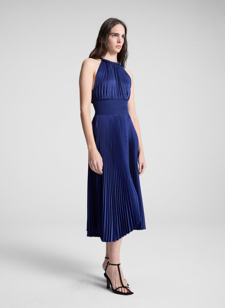 Renzo II Satin Pleated Dress - Riviera