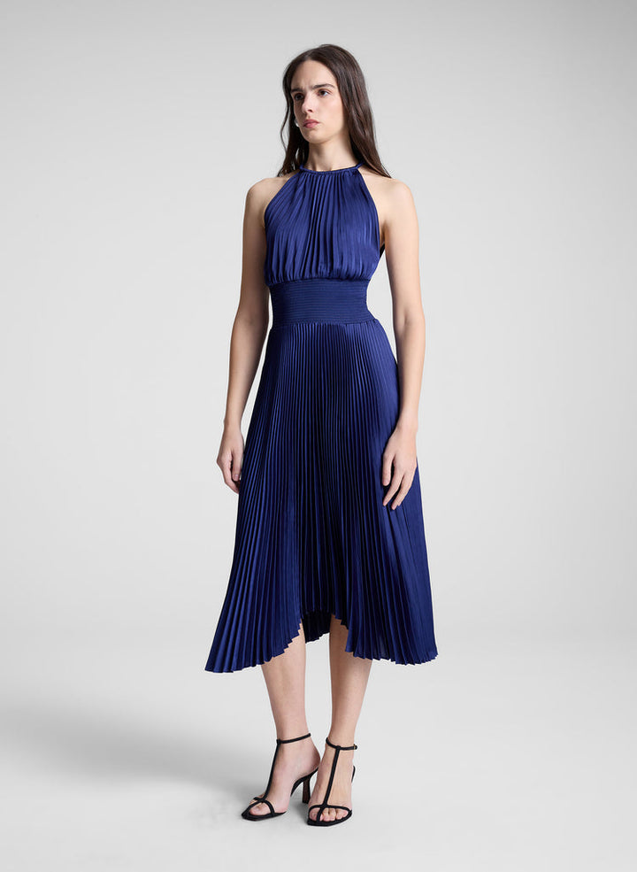 Renzo II Satin Pleated Dress - Riviera