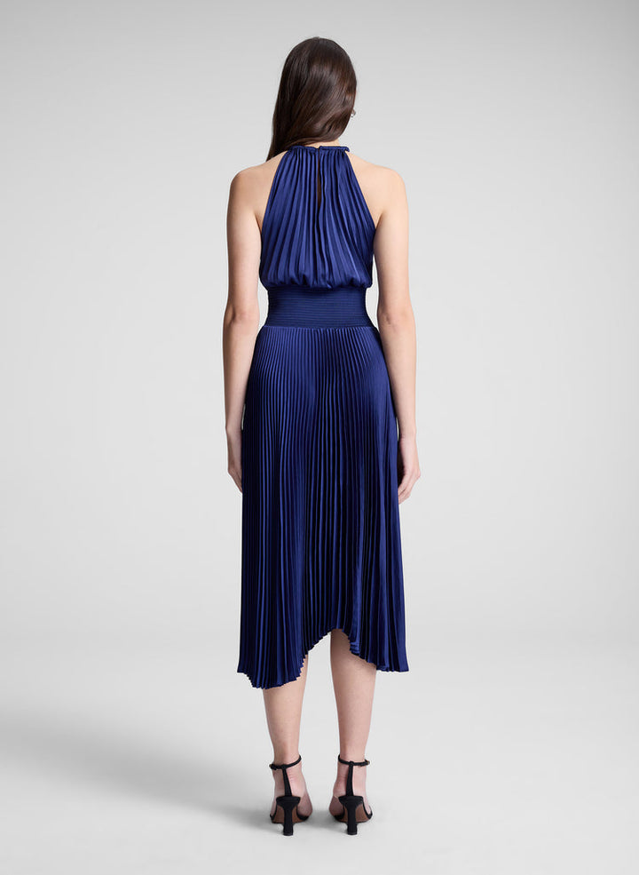 Renzo II Satin Pleated Dress - Riviera